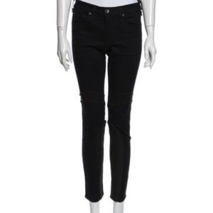 Rag & Bone dark wash skinny leg jeans with leather, size 28